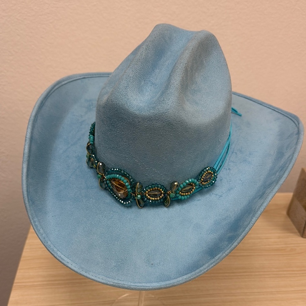 Blue Western Hat with Turquoise Embellishments
